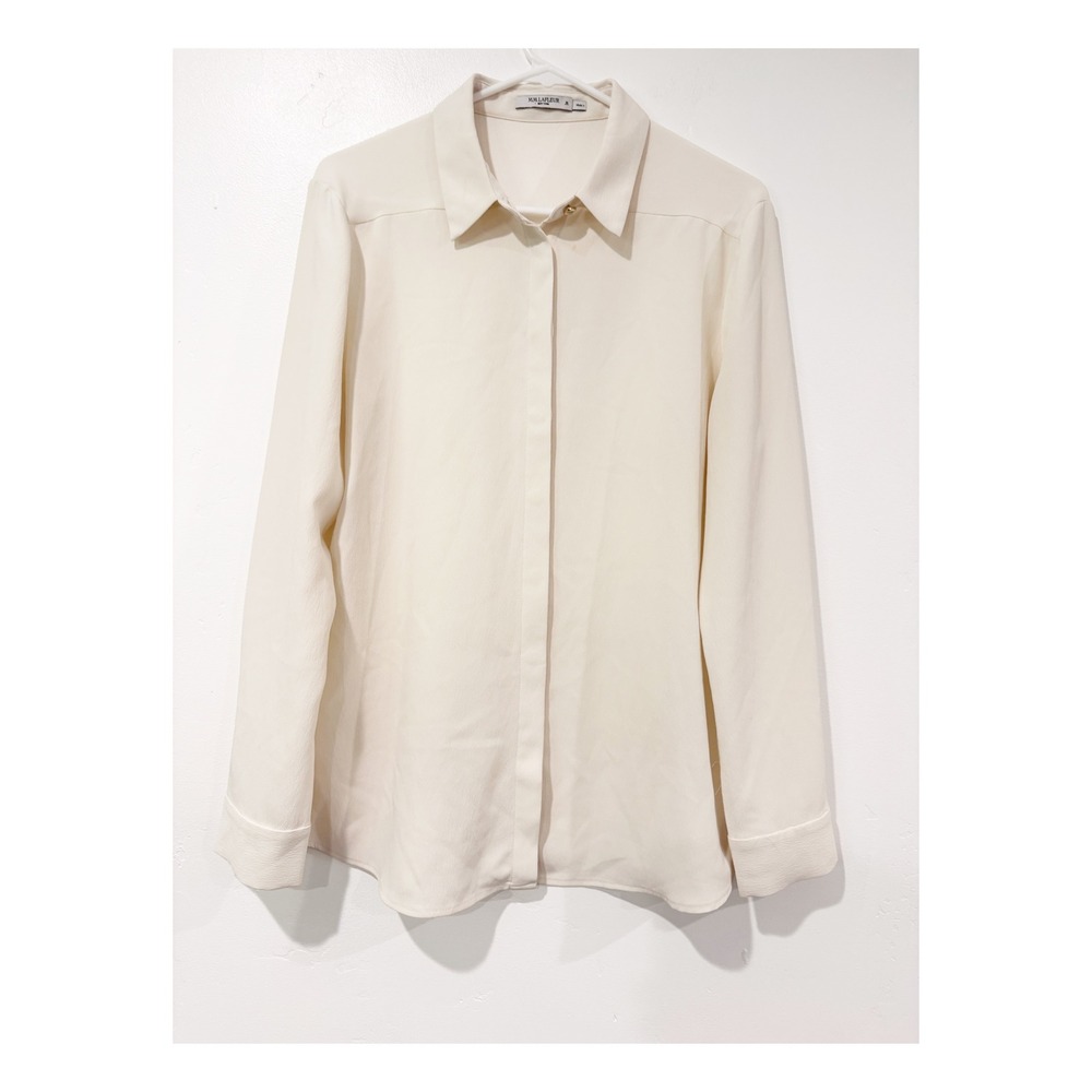 MM LaFleur Womens Cream Ivory Button Down Blouse Hidden Placket Long Sleeve